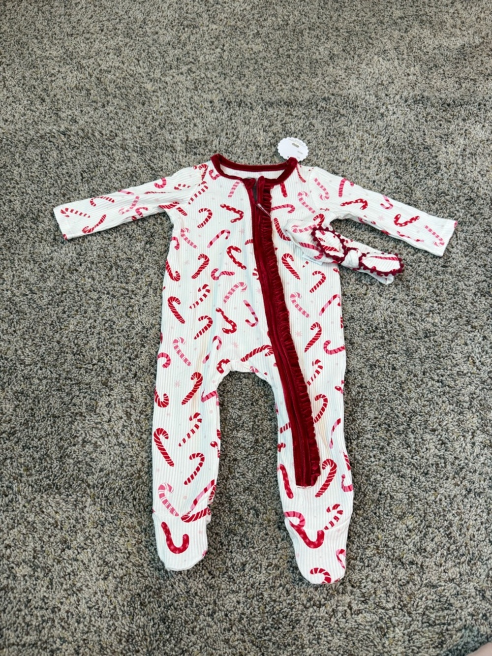 NWT Mud Pie Christmas Candy Cane Outfit With Headband - Size 3/6 Months